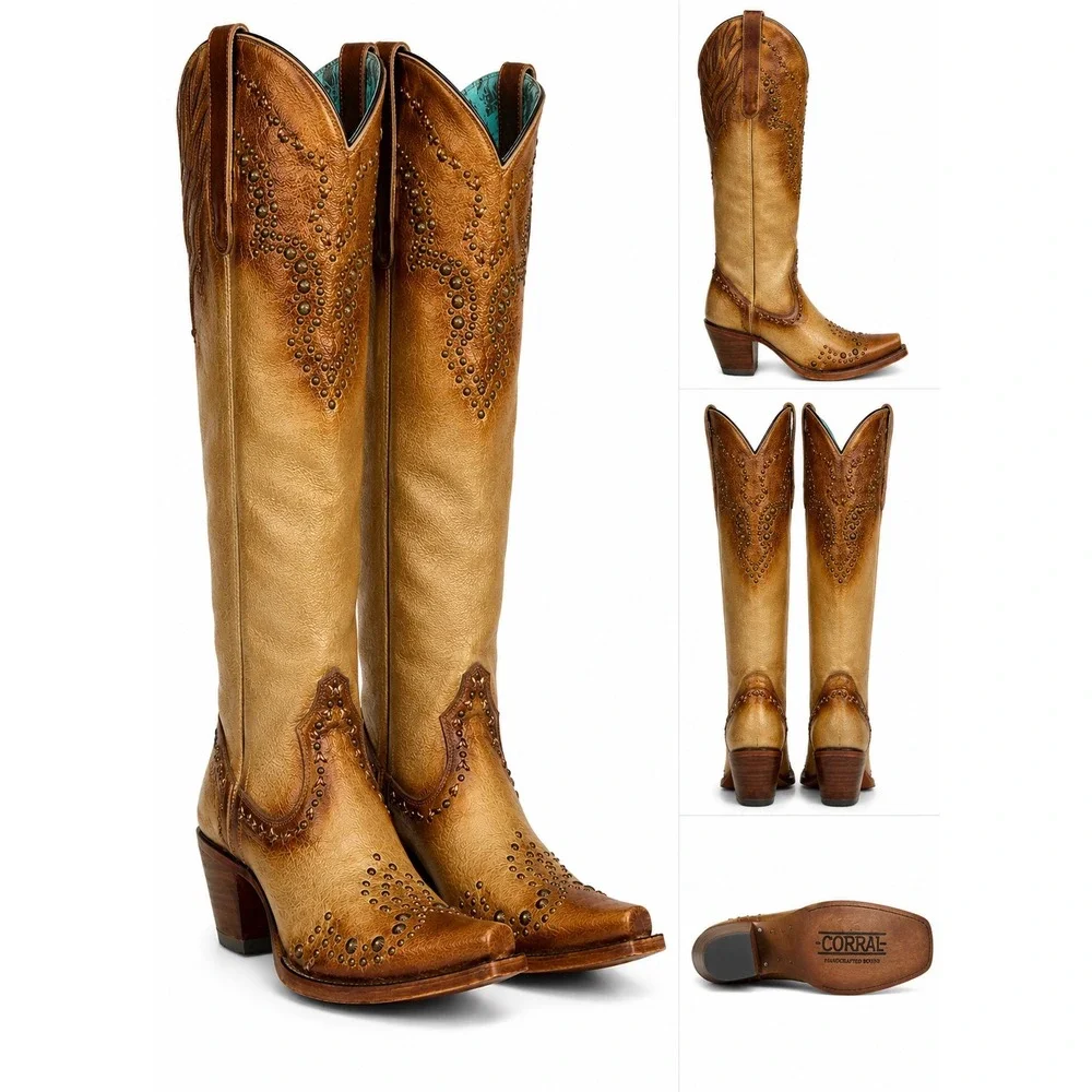 NEW Corral Metallic Bronze Studded Western Tall Cowboy‎ Boots Rodeo Glam 7.5M